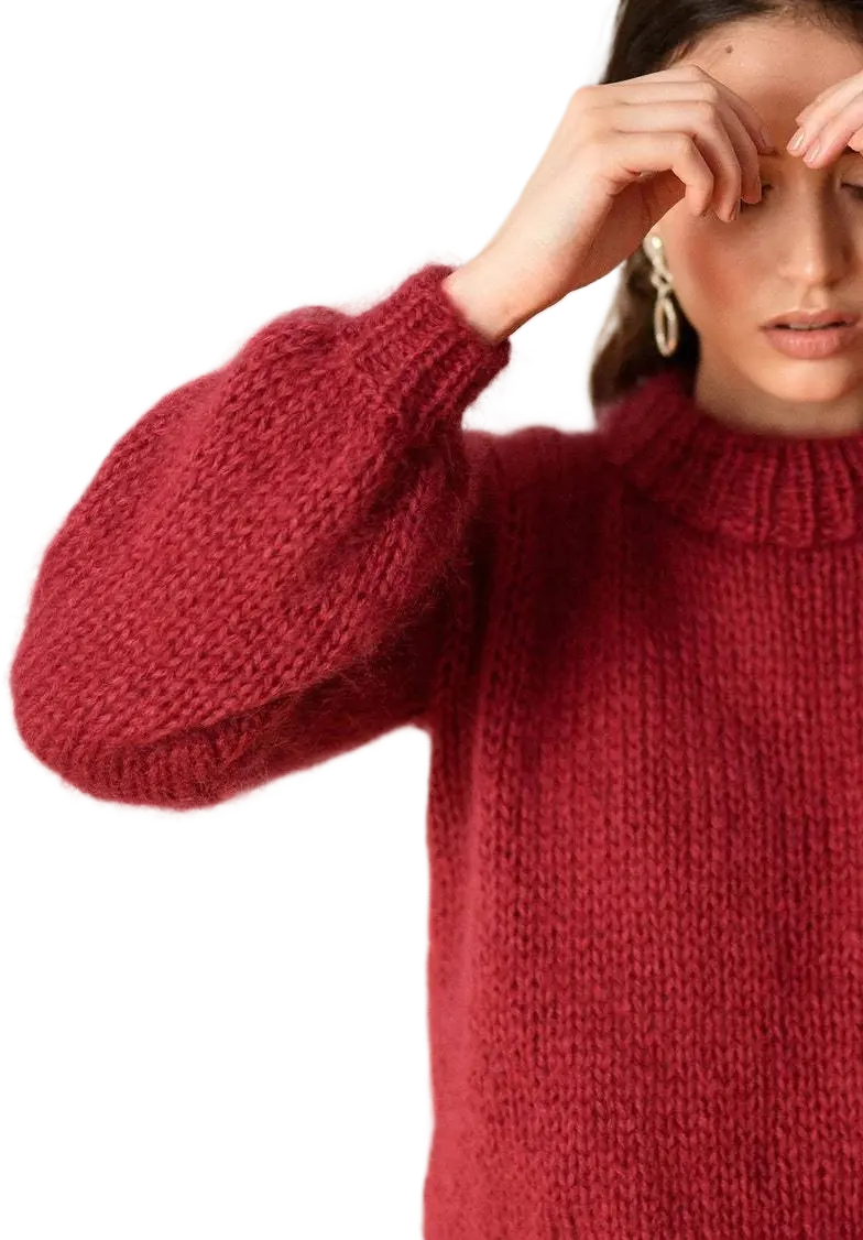 Chunky Mohair Sweater, Hand Knit Pullover, Oversized Knit Sweater in Kid Mohair, Mockneck & Bubble Sleeves, Loose Fit, Womens Kn