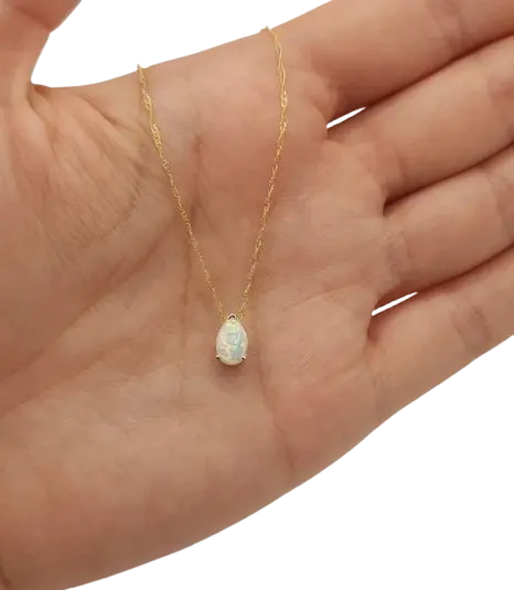 14Kt Gold Opal Necklace, Opal Teardrop Necklace, Opal Pendant, October Birthstone Necklace, Opal Gold Necklace