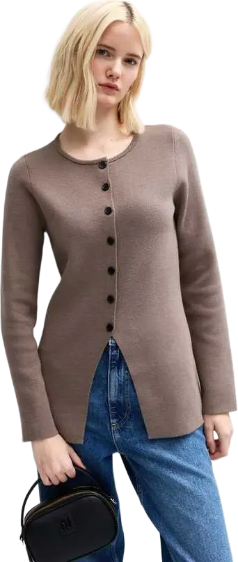 Mid Brown Crew Neck Longline Cardigan