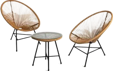 Salon de jardin IDMARKET Izmir - Table et 2 fauteuils oeuf - Cordage effet rotin - Bois-clair