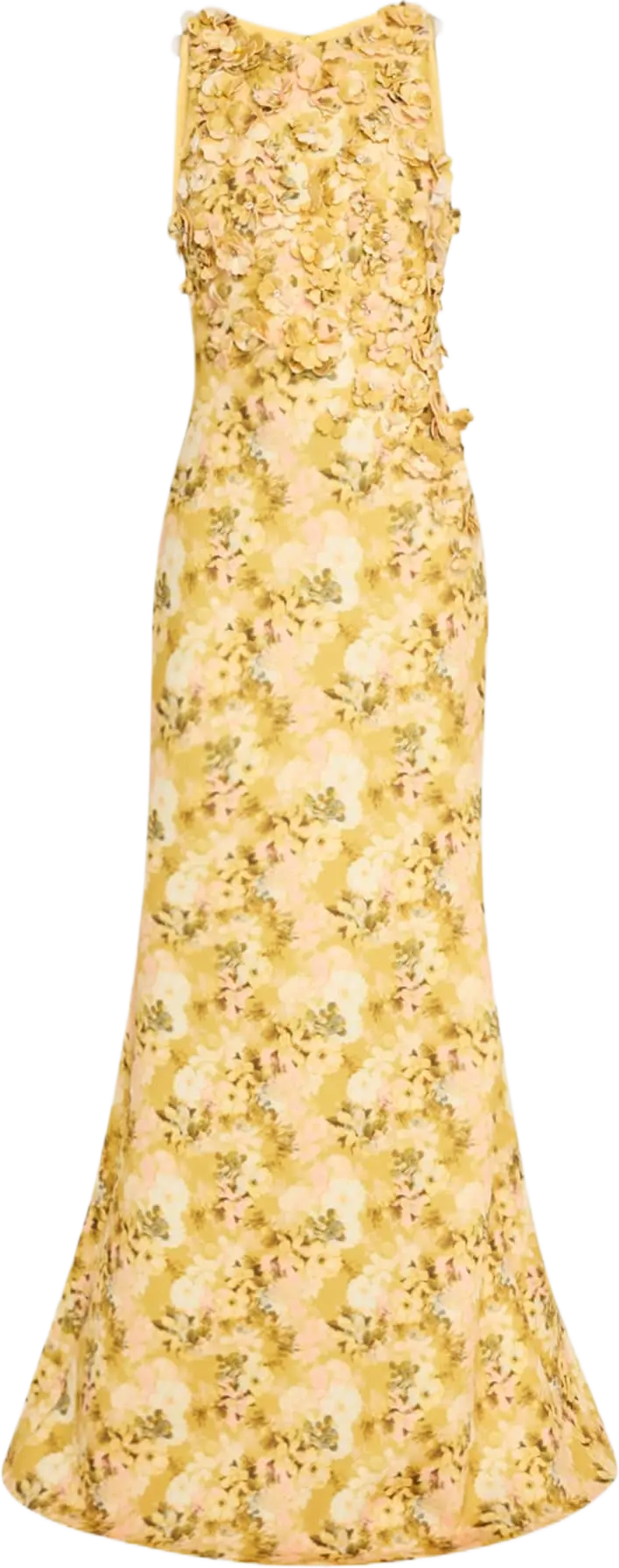 Floral-Print Scuba Trumpet Gown
