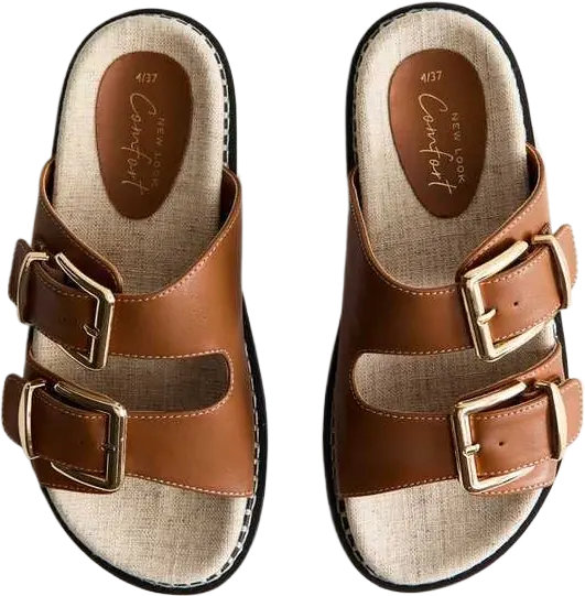 Tan Faux Leather Whipstitch Detail Sandals