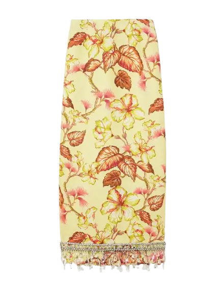ZIMMERMANN Matchmaker crystal-embellished floral-print linen midi skirt