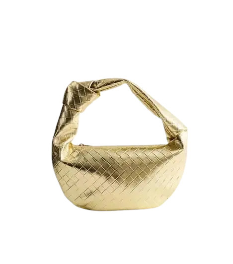 Gold Woven Leather Look Mini Top Handle Bag