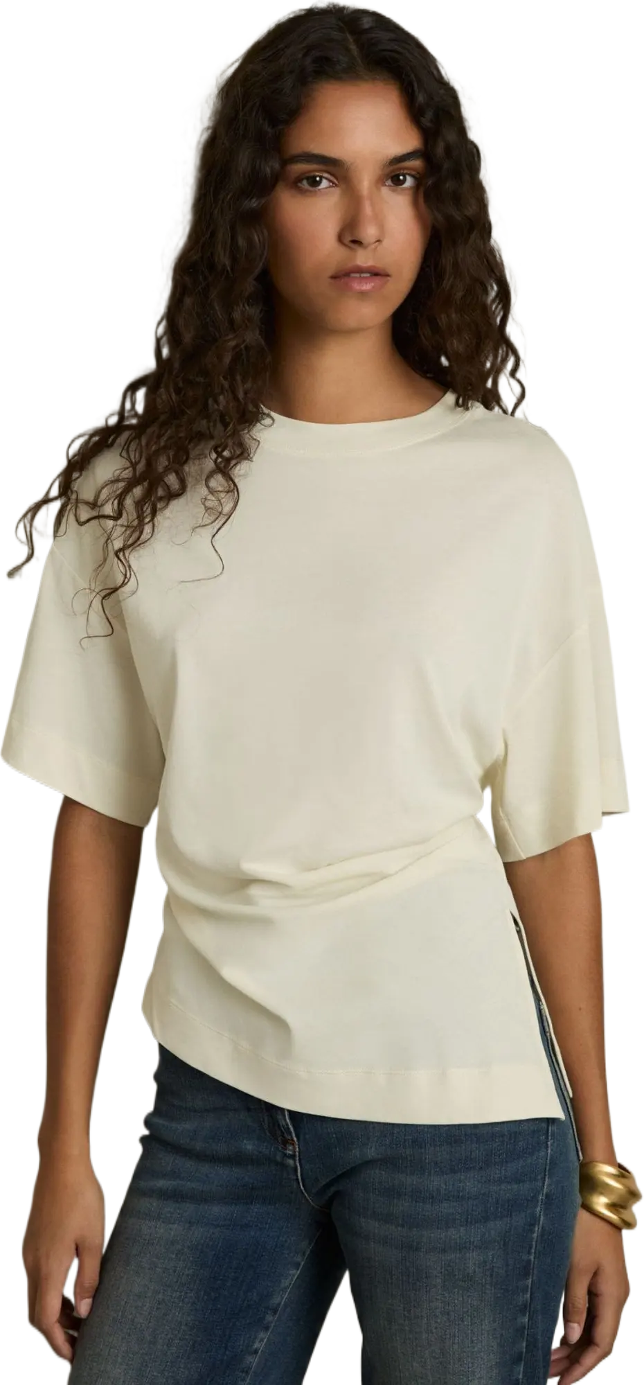 AUDREY DRAPED CREW-NECK T-SHIRT WITH COTTON IN IVORY